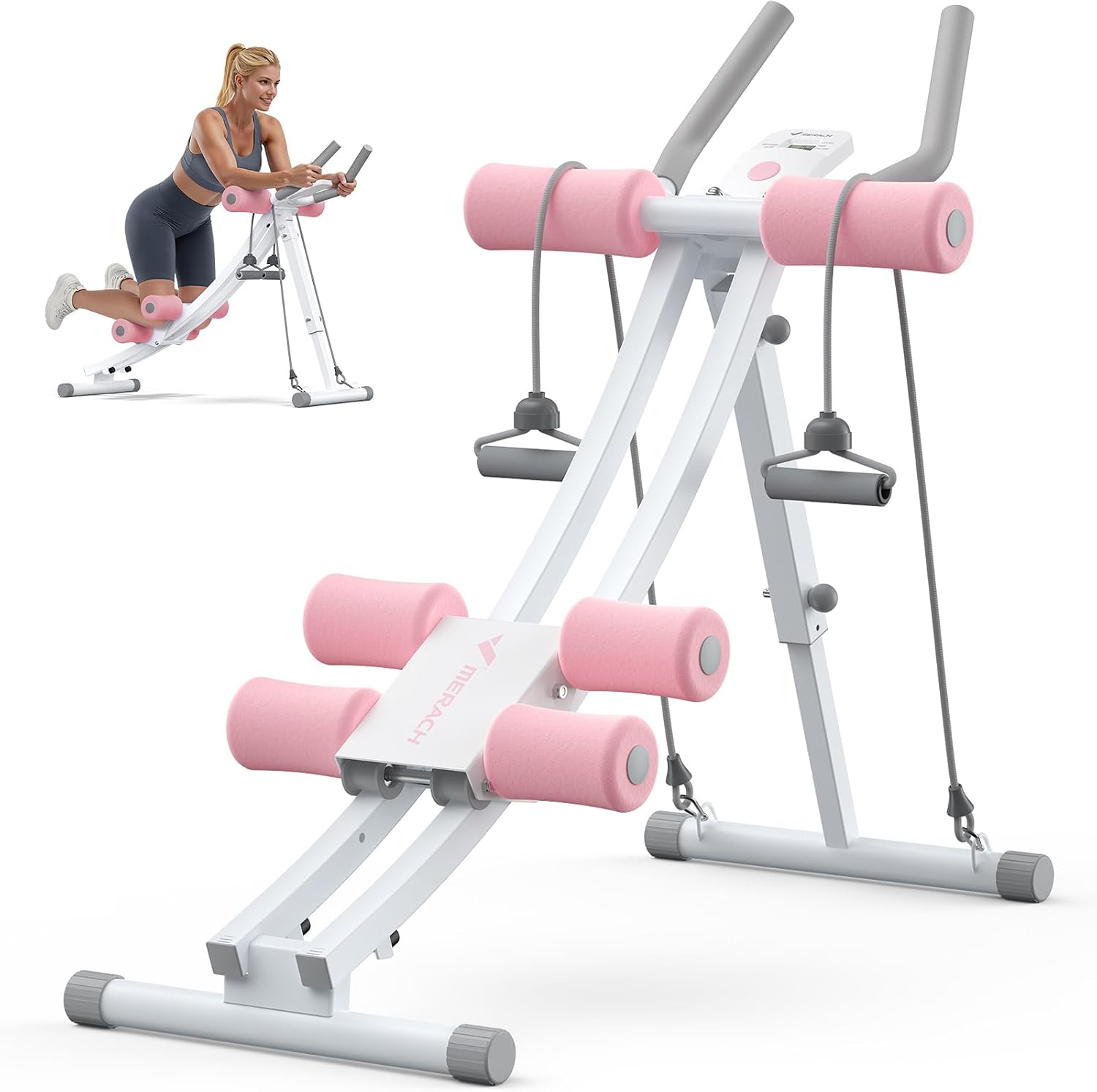 MERACH Ab Machine, Ab Workout Equipment, Adjustable Ab Trainer Machine | Foldable Abdominal Trainer for Stomach Workout with LCD Monitor at Home Gym Knee Protection& 440 LBS Capacity