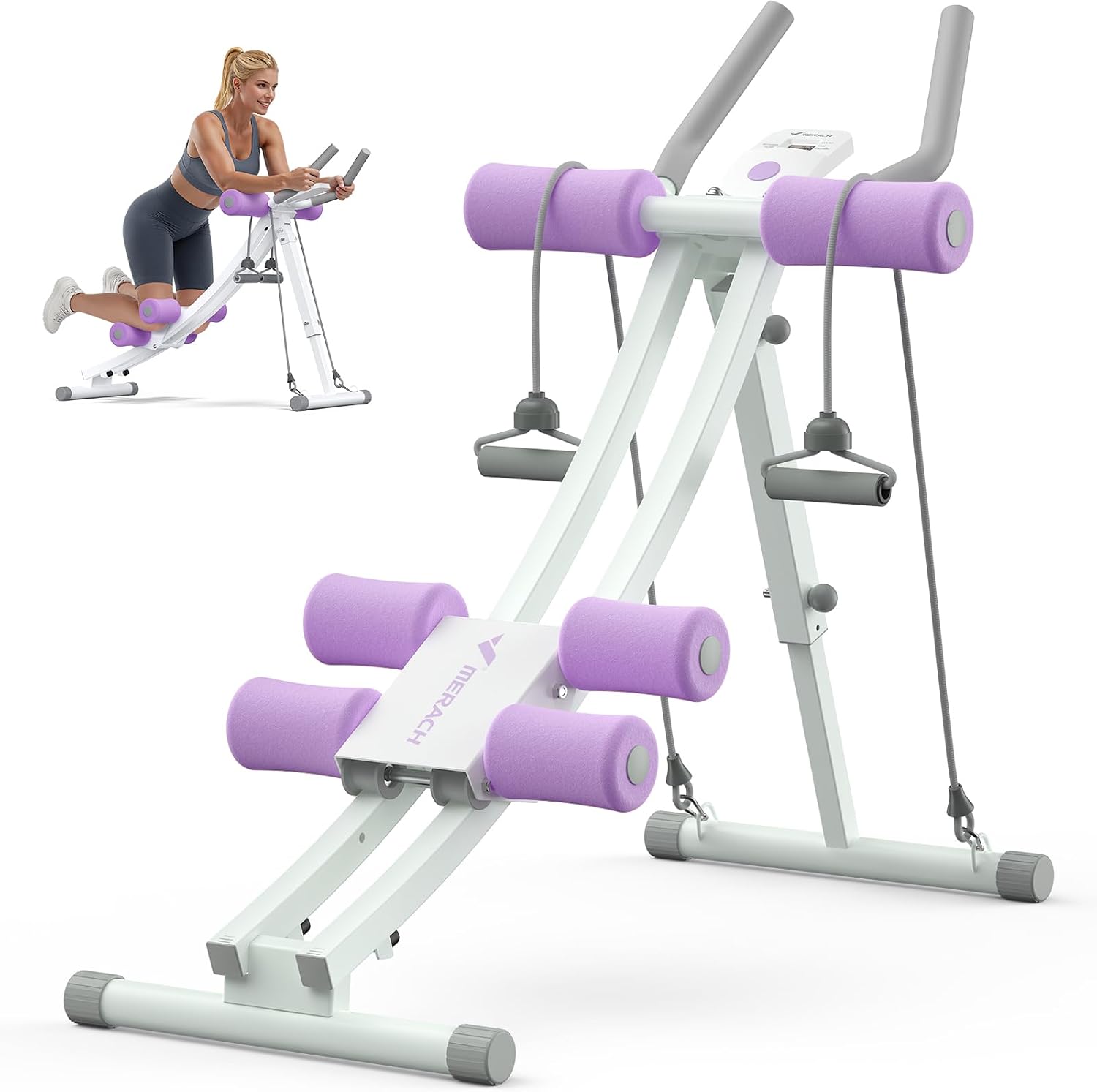 MERACH Ab Machine, Ab Workout Equipment, Adjustable Ab Trainer Machine | Foldable Abdominal Trainer for Stomach Workout with LCD Monitor at Home Gym Knee Protection& 440 LBS Capacity