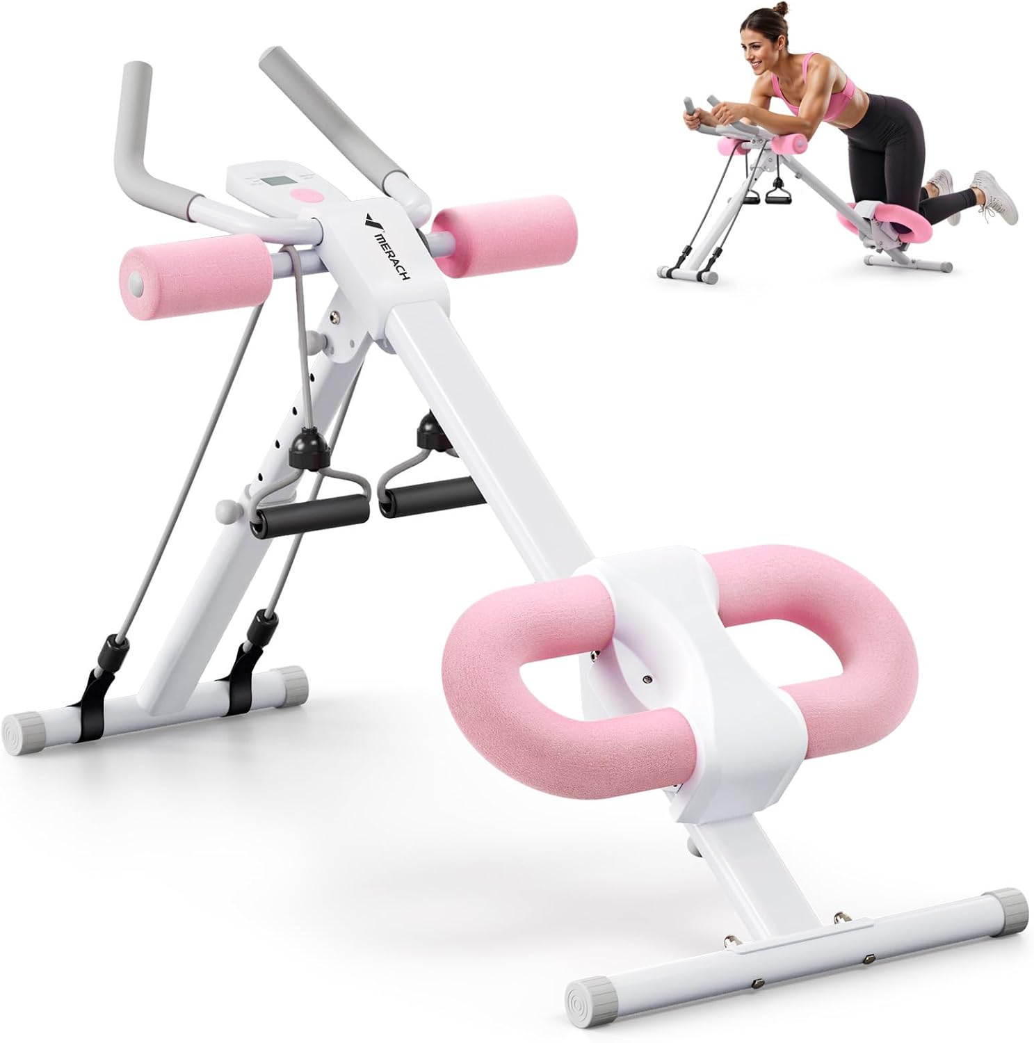 MERACH Ab Machine, Ab Workout Equipment, Adjustable Ab Trainer Machine | Foldable Abdominal Trainer for Stomach Workout with LCD Monitor at Home Gym Knee Protection& 440 LBS Capacity