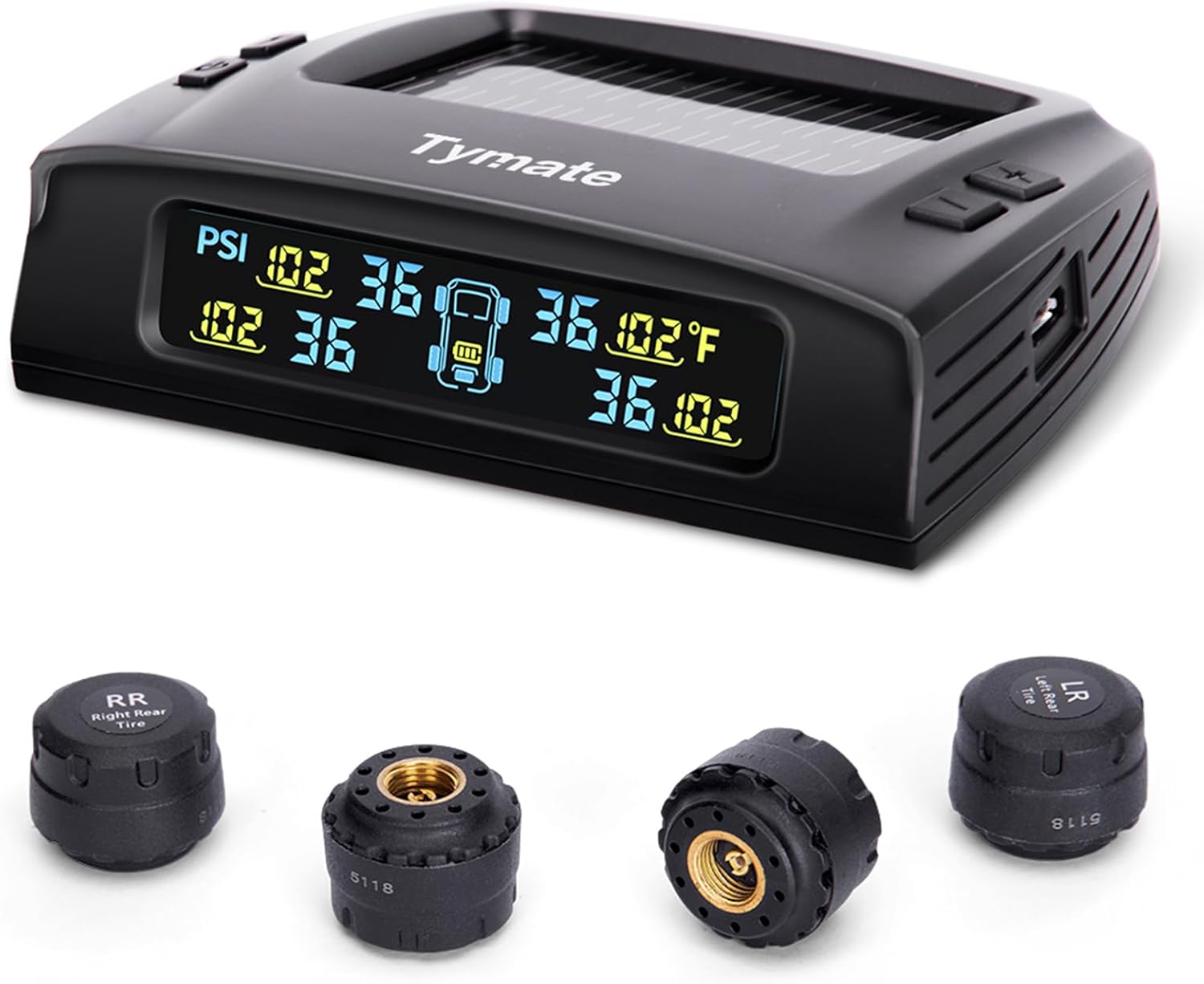 Tymate TM2 RV Tire Pressure Monitoring System, Tire Pressure Monitor with Solar Charge, TPMS with 4 Sensors(Max. 10) & 6 Alarm Modes, Color LCD Display, 0-144PSI for RV/Trailer/Truck/SUV/Fifth Wheel