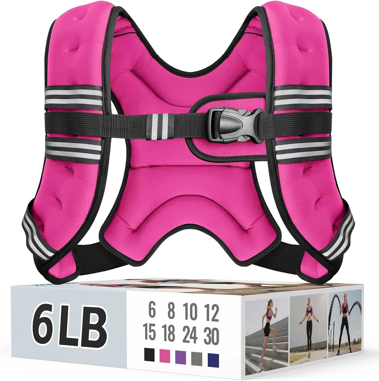 Zeerun Weighted Vest, 6lb/8lb/10lb/12lb/15lb/18lb/20lb/24lb/30lb for Men Women, Reflective Stripe Adjustable Buckle, Comfortable Durable Rucking Vest for Walking Running Strength Training