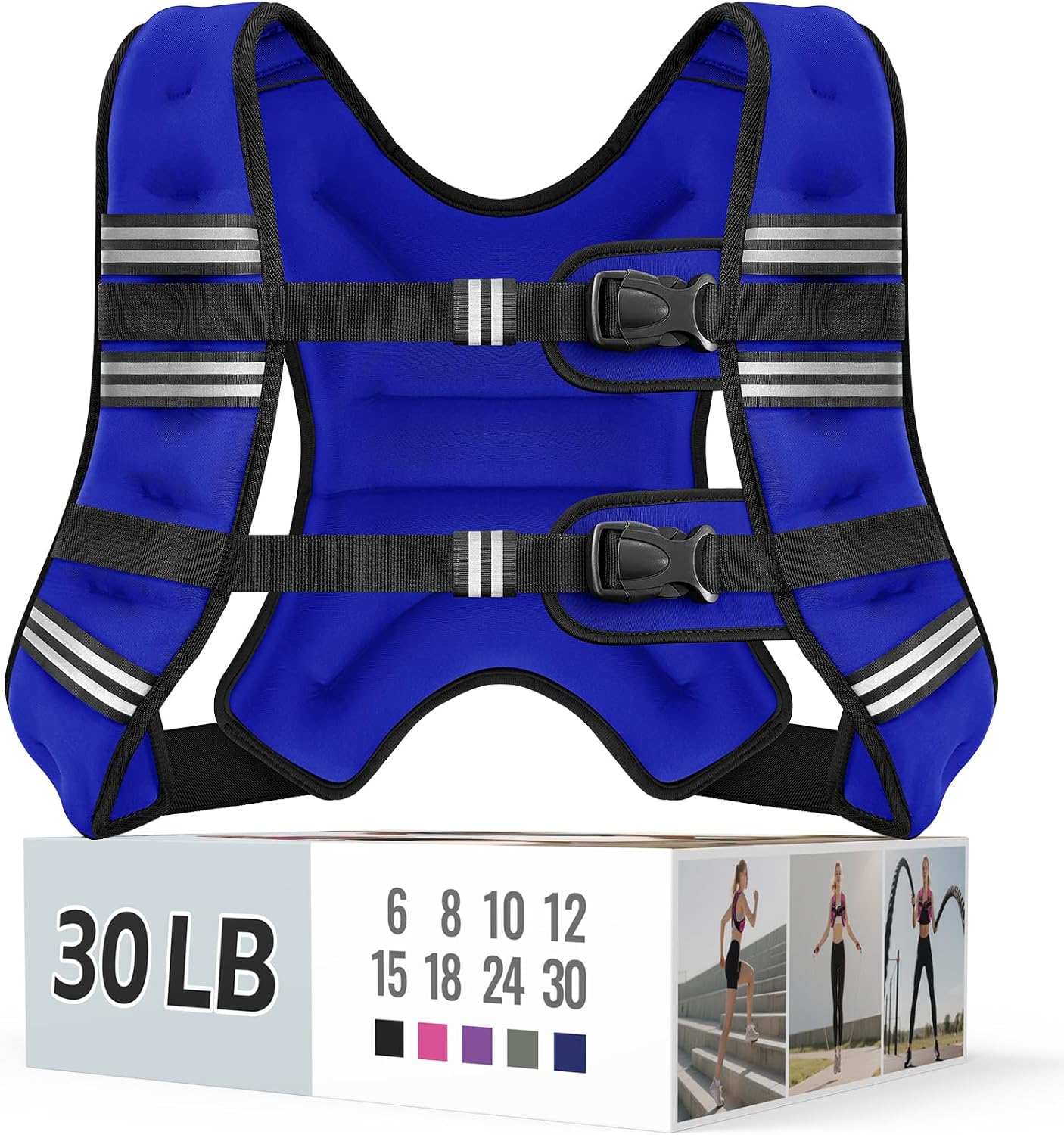 Zeerun Weighted Vest, 6lb/8lb/10lb/12lb/15lb/18lb/20lb/24lb/30lb for Men Women, Reflective Stripe Adjustable Buckle, Comfortable Durable Rucking Vest for Walking Running Strength Training