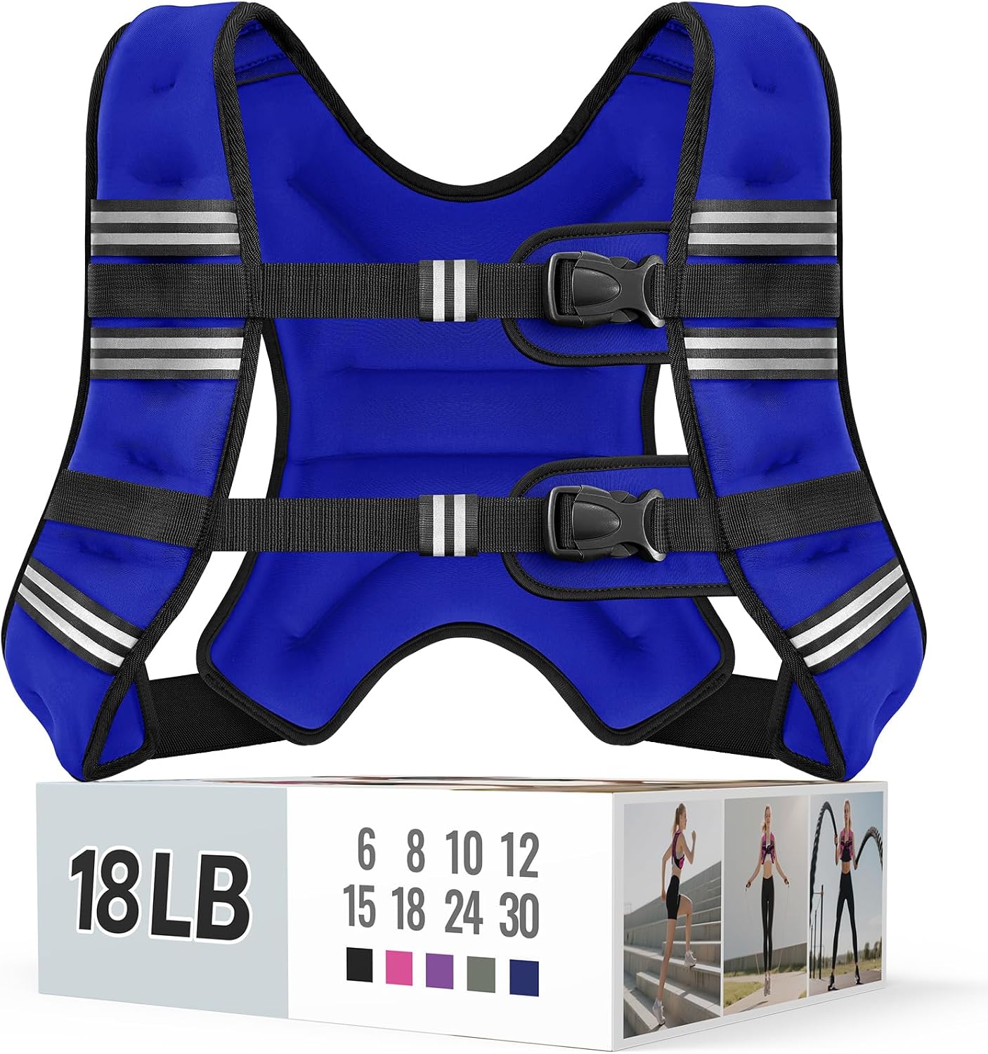 Zeerun Weighted Vest, 6lb/8lb/10lb/12lb/15lb/18lb/20lb/24lb/30lb for Men Women, Reflective Stripe Adjustable Buckle, Comfortable Durable Rucking Vest for Walking Running Strength Training