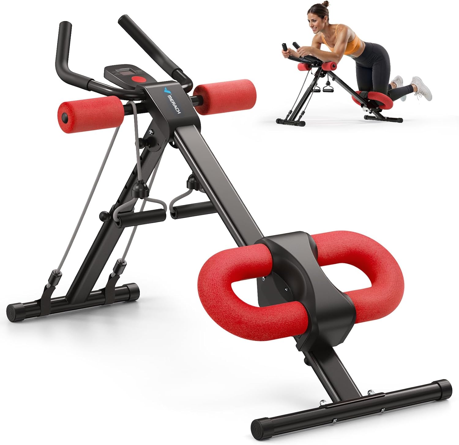 MERACH Ab Machine, Ab Workout Equipment, Adjustable Ab Trainer Machine | Foldable Abdominal Trainer for Stomach Workout with LCD Monitor at Home Gym Knee Protection& 440 LBS Capacity