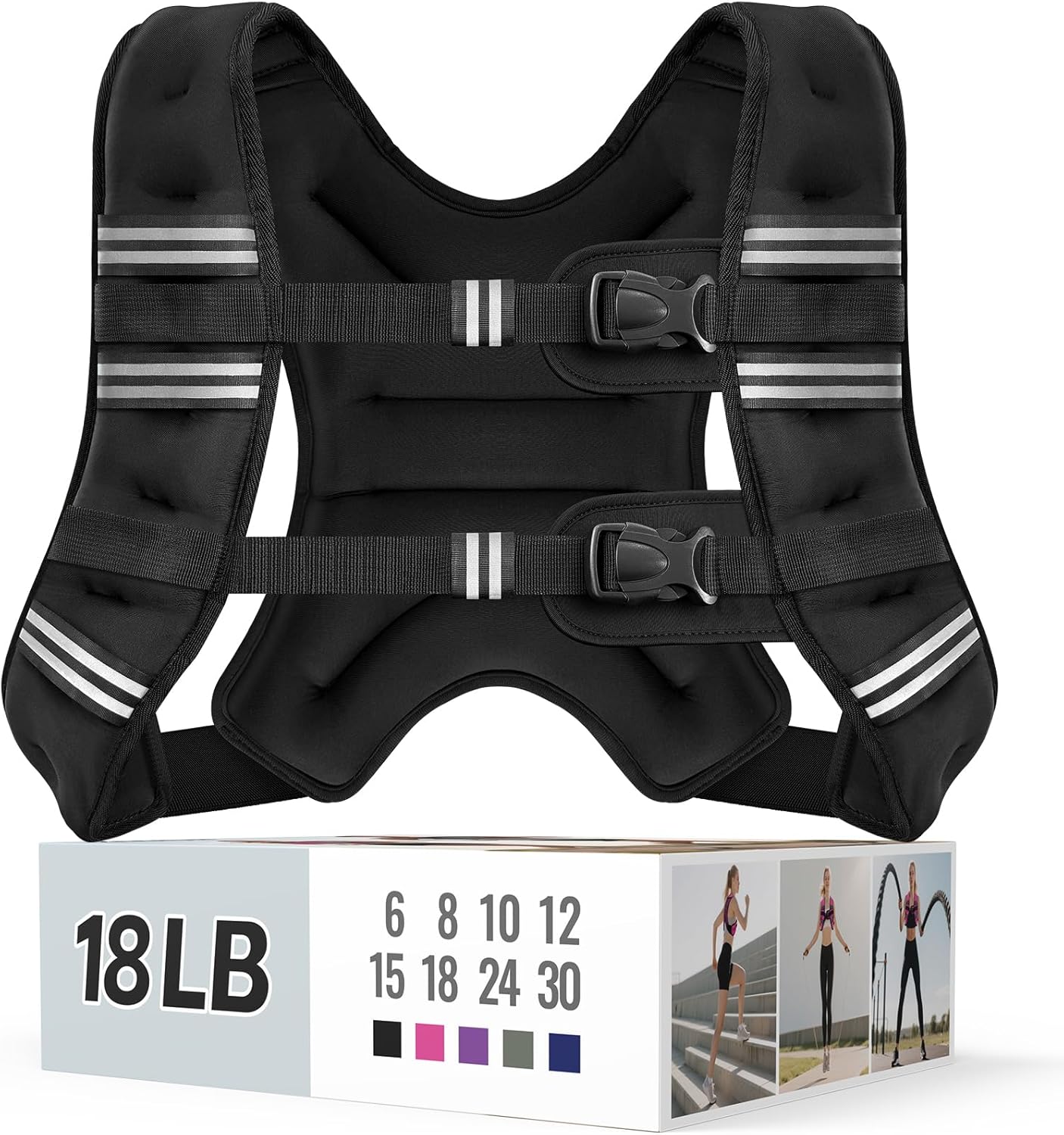 Zeerun Weighted Vest, 6lb/8lb/10lb/12lb/15lb/18lb/20lb/24lb/30lb for Men Women, Reflective Stripe Adjustable Buckle, Comfortable Durable Rucking Vest for Walking Running Strength Training