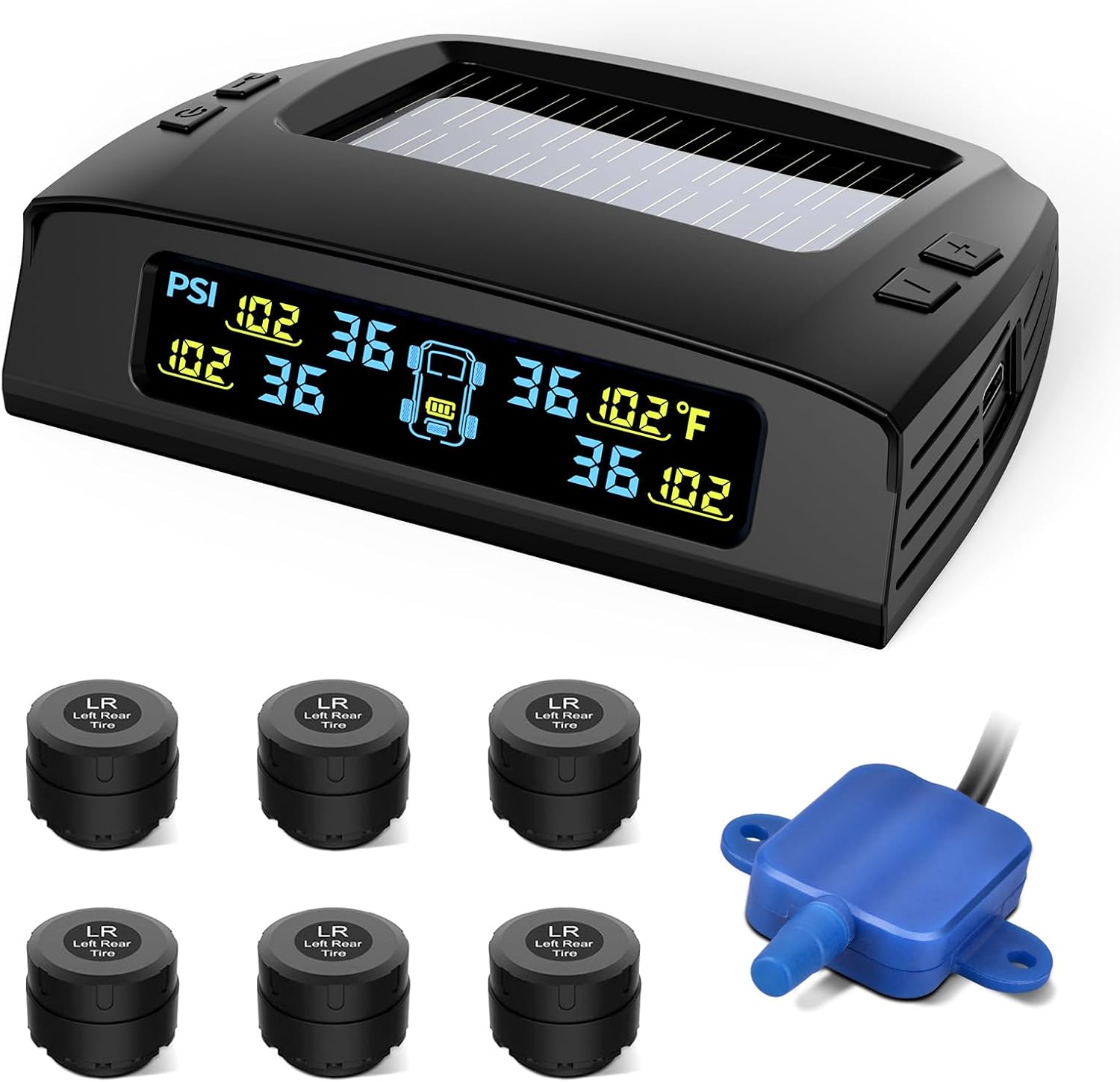 Tymate TM2 RV Tire Pressure Monitoring System, Tire Pressure Monitor with Solar Charge, TPMS with 4 Sensors(Max. 10) & 6 Alarm Modes, Color LCD Display, 0-144PSI for RV/Trailer/Truck/SUV/Fifth Wheel