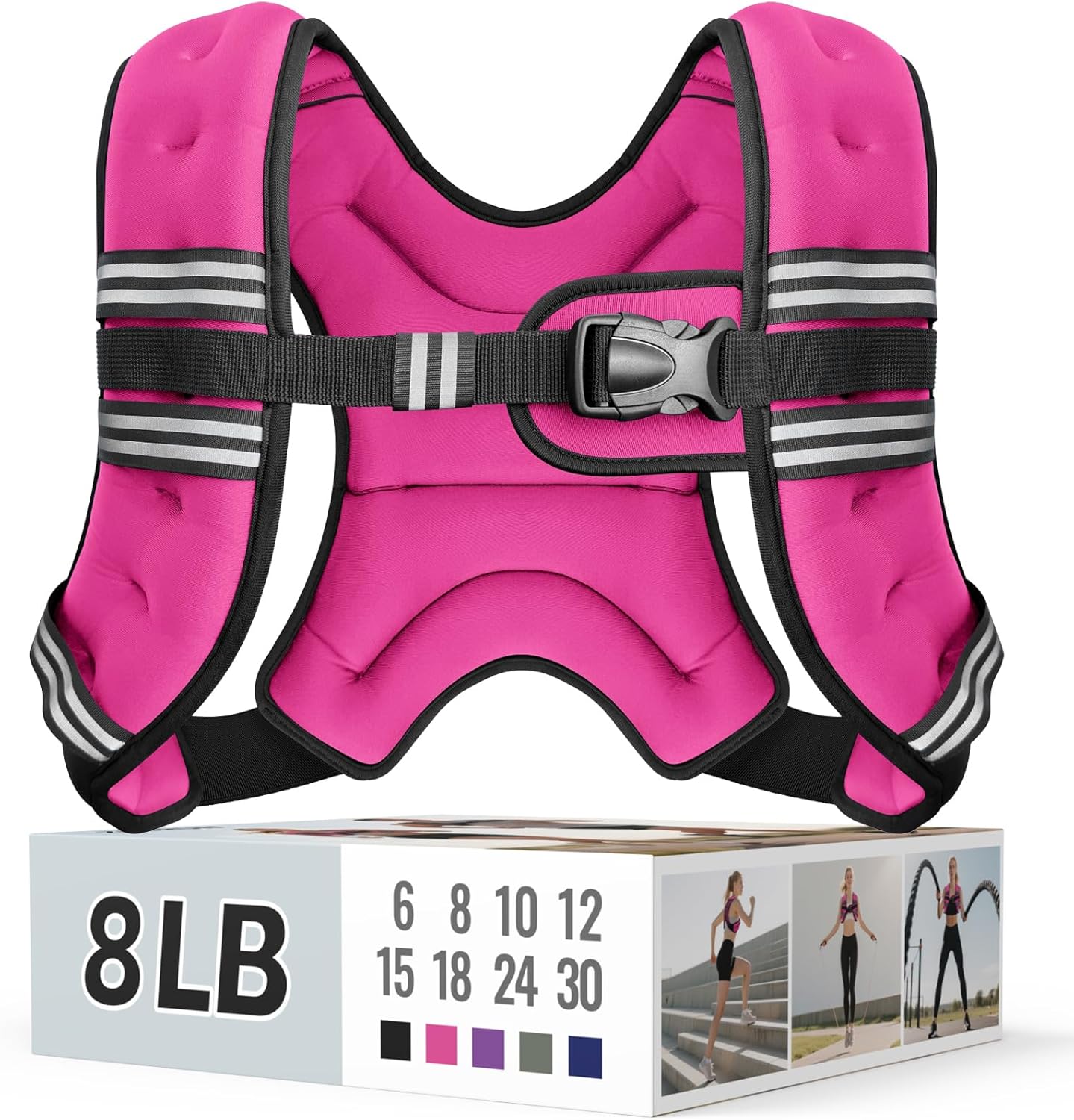Zeerun Weighted Vest, 6lb/8lb/10lb/12lb/15lb/18lb/20lb/24lb/30lb for Men Women, Reflective Stripe Adjustable Buckle, Comfortable Durable Rucking Vest for Walking Running Strength Training