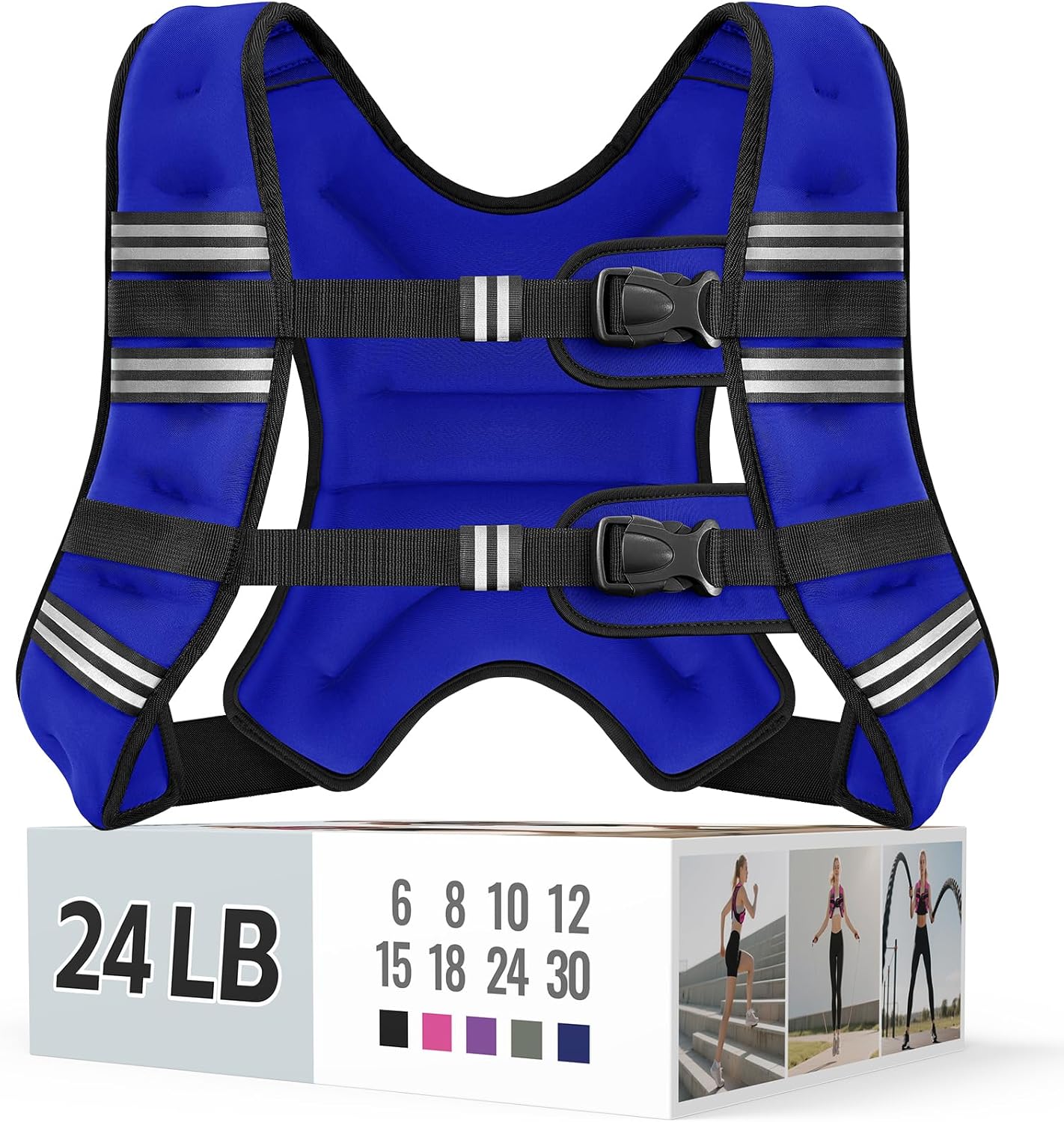Zeerun Weighted Vest, 6lb/8lb/10lb/12lb/15lb/18lb/20lb/24lb/30lb for Men Women, Reflective Stripe Adjustable Buckle, Comfortable Durable Rucking Vest for Walking Running Strength Training