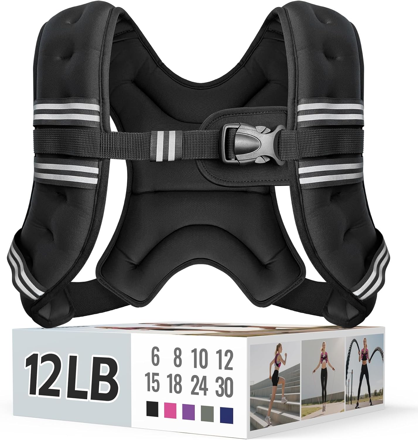Zeerun Weighted Vest, 6lb/8lb/10lb/12lb/15lb/18lb/20lb/24lb/30lb for Men Women, Reflective Stripe Adjustable Buckle, Comfortable Durable Rucking Vest for Walking Running Strength Training