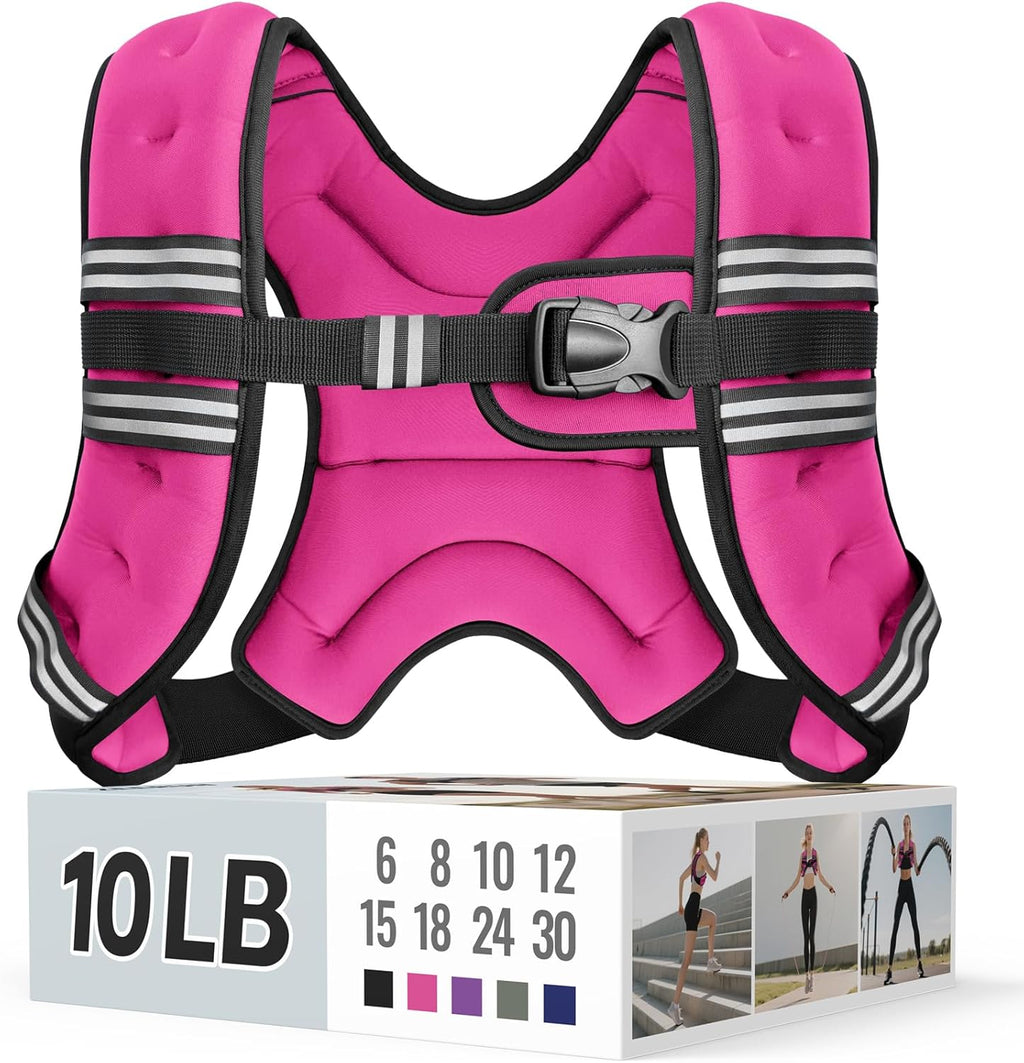 Zeerun Weighted Vest, 6lb/8lb/10lb/12lb/15lb/18lb/20lb/24lb/30lb for Men Women, Reflective Stripe Adjustable Buckle, Comfortable Durable Rucking Vest for Walking Running Strength Training