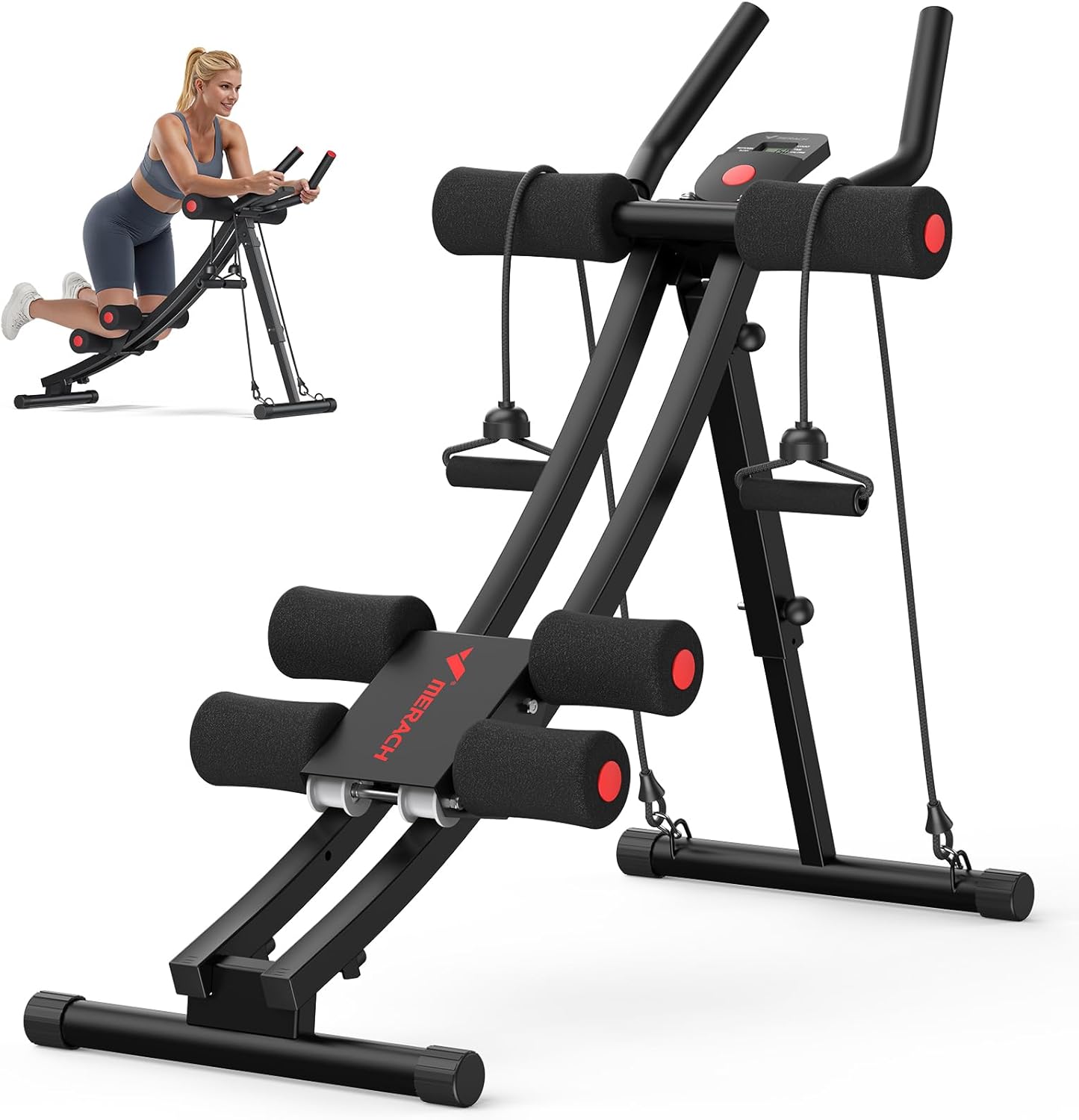 MERACH Ab Machine, Ab Workout Equipment, Adjustable Ab Trainer Machine | Foldable Abdominal Trainer for Stomach Workout with LCD Monitor at Home Gym Knee Protection& 440 LBS Capacity