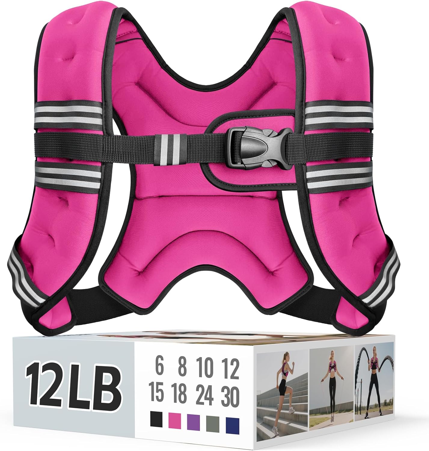 Zeerun Weighted Vest, 6lb/8lb/10lb/12lb/15lb/18lb/20lb/24lb/30lb for Men Women, Reflective Stripe Adjustable Buckle, Comfortable Durable Rucking Vest for Walking Running Strength Training