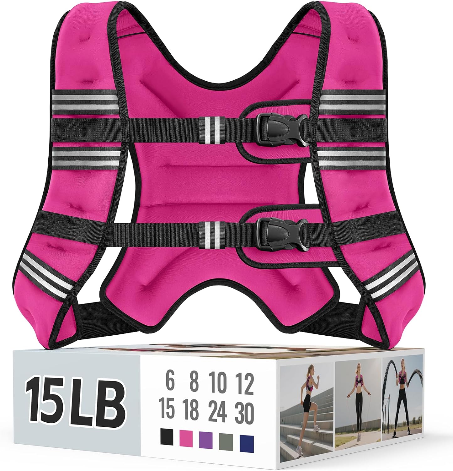 Zeerun Weighted Vest, 6lb/8lb/10lb/12lb/15lb/18lb/20lb/24lb/30lb for Men Women, Reflective Stripe Adjustable Buckle, Comfortable Durable Rucking Vest for Walking Running Strength Training