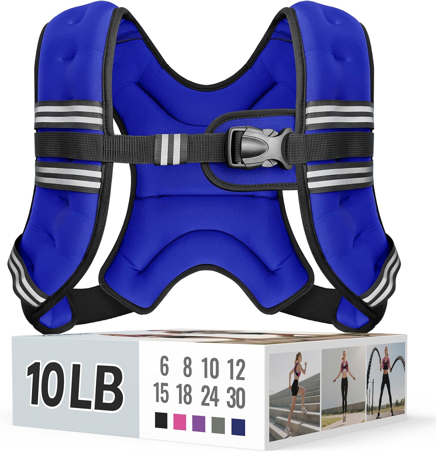 Zeerun Weighted Vest, 6lb/8lb/10lb/12lb/15lb/18lb/20lb/24lb/30lb for Men Women, Reflective Stripe Adjustable Buckle, Comfortable Durable Rucking Vest for Walking Running Strength Training