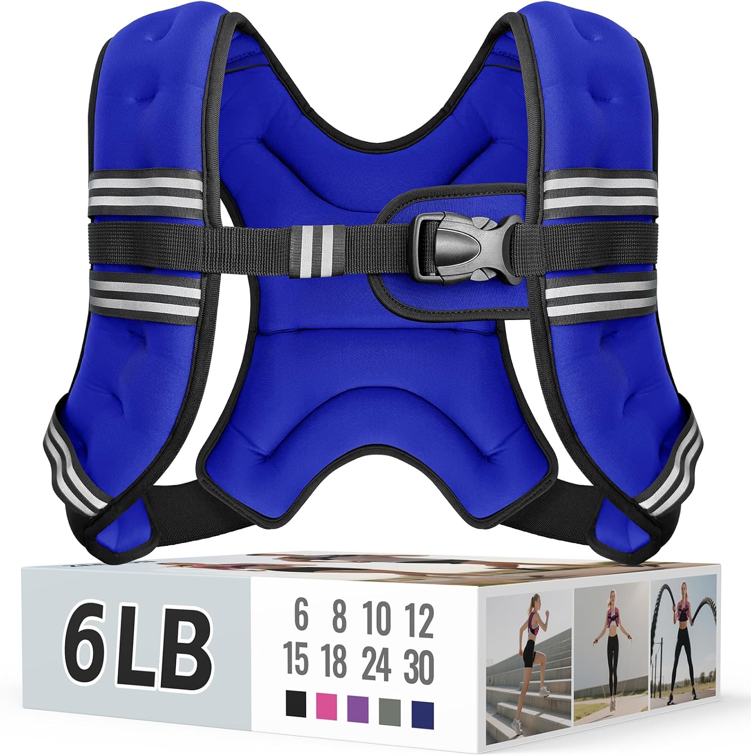 Zeerun Weighted Vest, 6lb/8lb/10lb/12lb/15lb/18lb/20lb/24lb/30lb for Men Women, Reflective Stripe Adjustable Buckle, Comfortable Durable Rucking Vest for Walking Running Strength Training