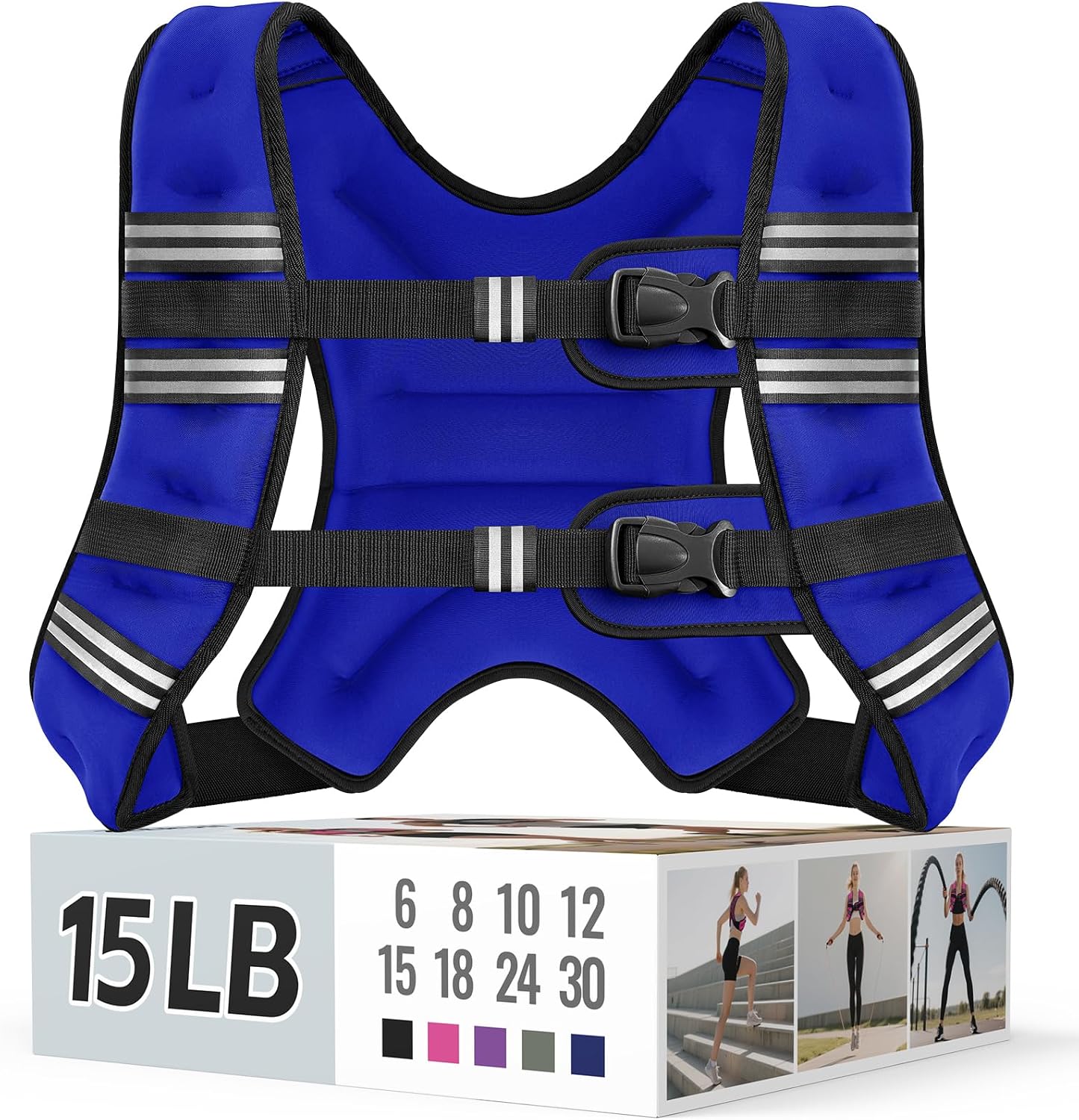 Zeerun Weighted Vest, 6lb/8lb/10lb/12lb/15lb/18lb/20lb/24lb/30lb for Men Women, Reflective Stripe Adjustable Buckle, Comfortable Durable Rucking Vest for Walking Running Strength Training