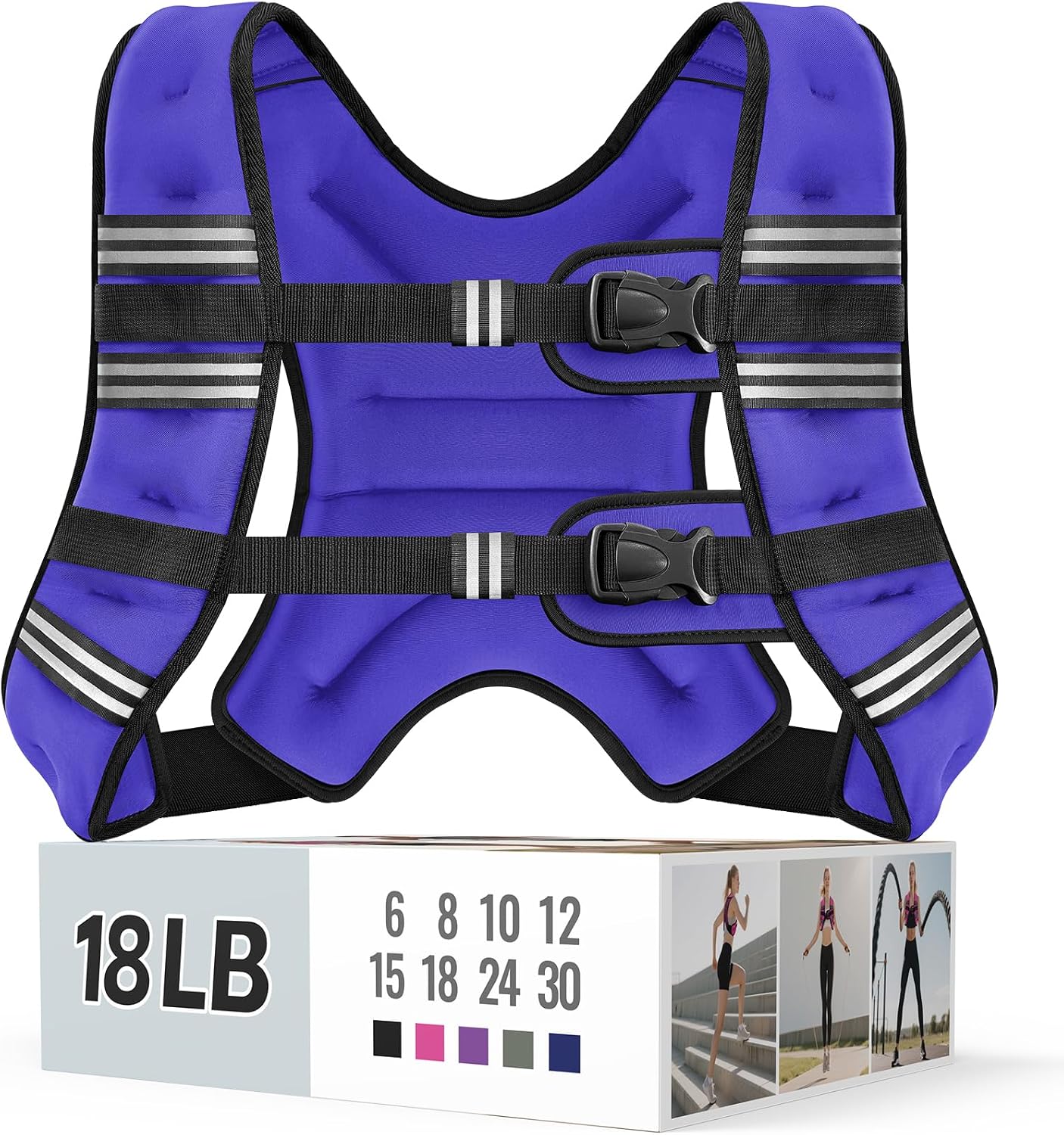 Zeerun Weighted Vest, 6lb/8lb/10lb/12lb/15lb/18lb/20lb/24lb/30lb for Men Women, Reflective Stripe Adjustable Buckle, Comfortable Durable Rucking Vest for Walking Running Strength Training