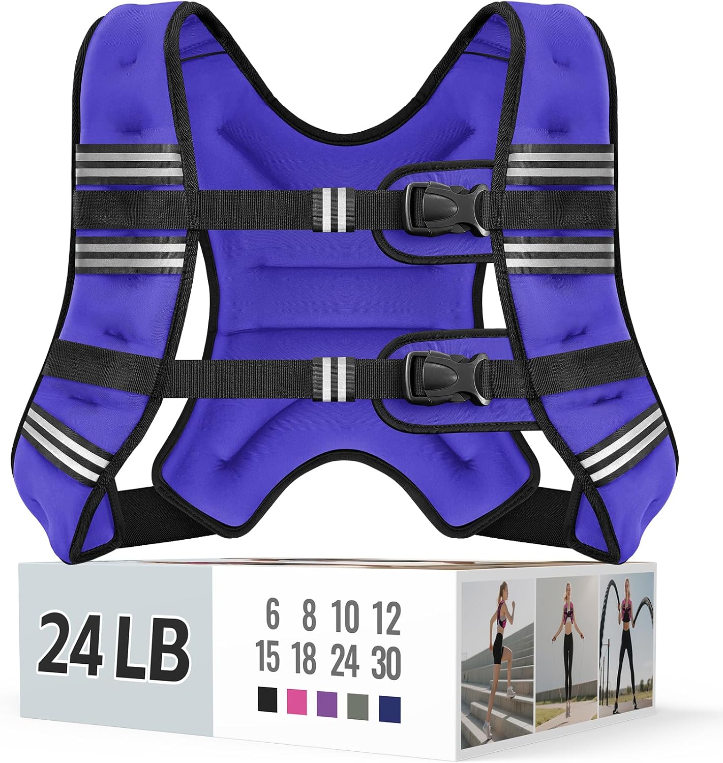 Zeerun Weighted Vest, 6lb/8lb/10lb/12lb/15lb/18lb/20lb/24lb/30lb for Men Women, Reflective Stripe Adjustable Buckle, Comfortable Durable Rucking Vest for Walking Running Strength Training