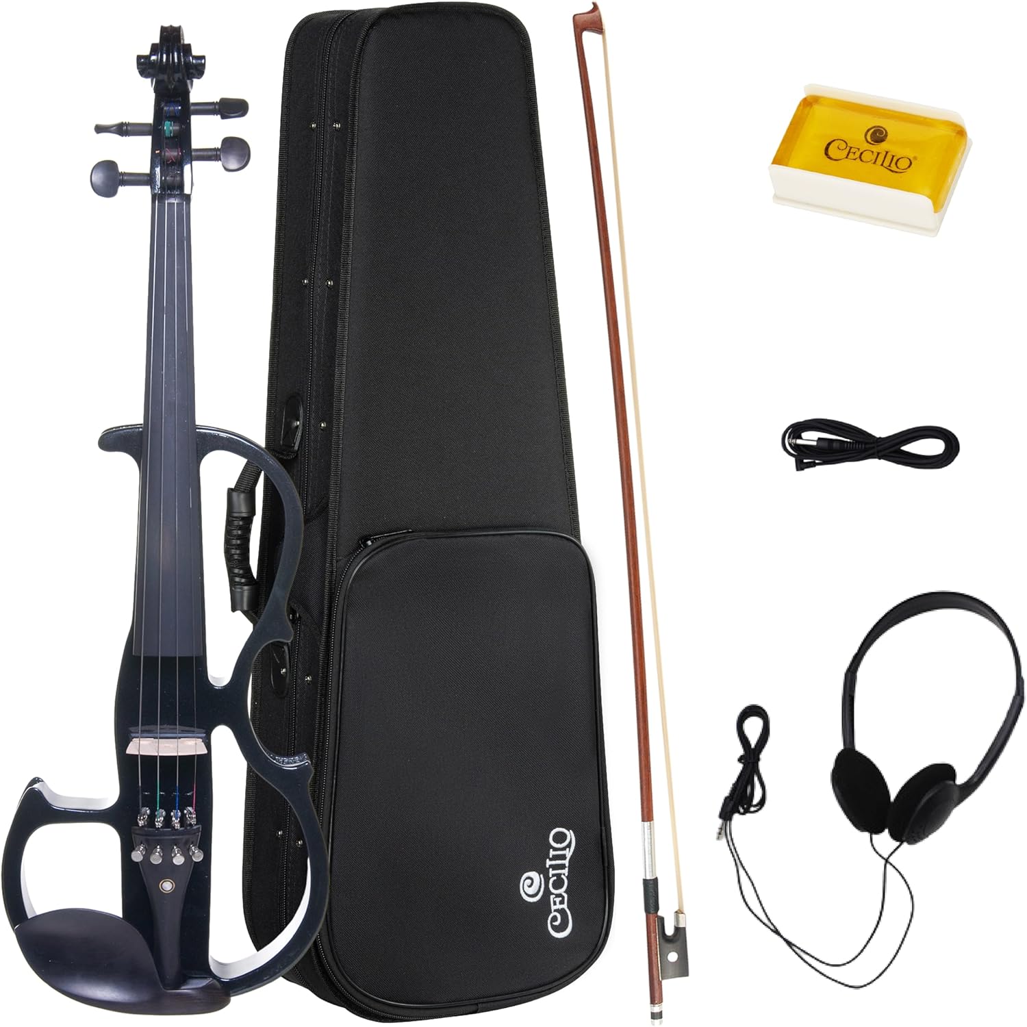 Cecilio Solid Wood Electric/Silent Violin with Ebony Fittings - 4/4 Full Size - Metallic Red Mahogany