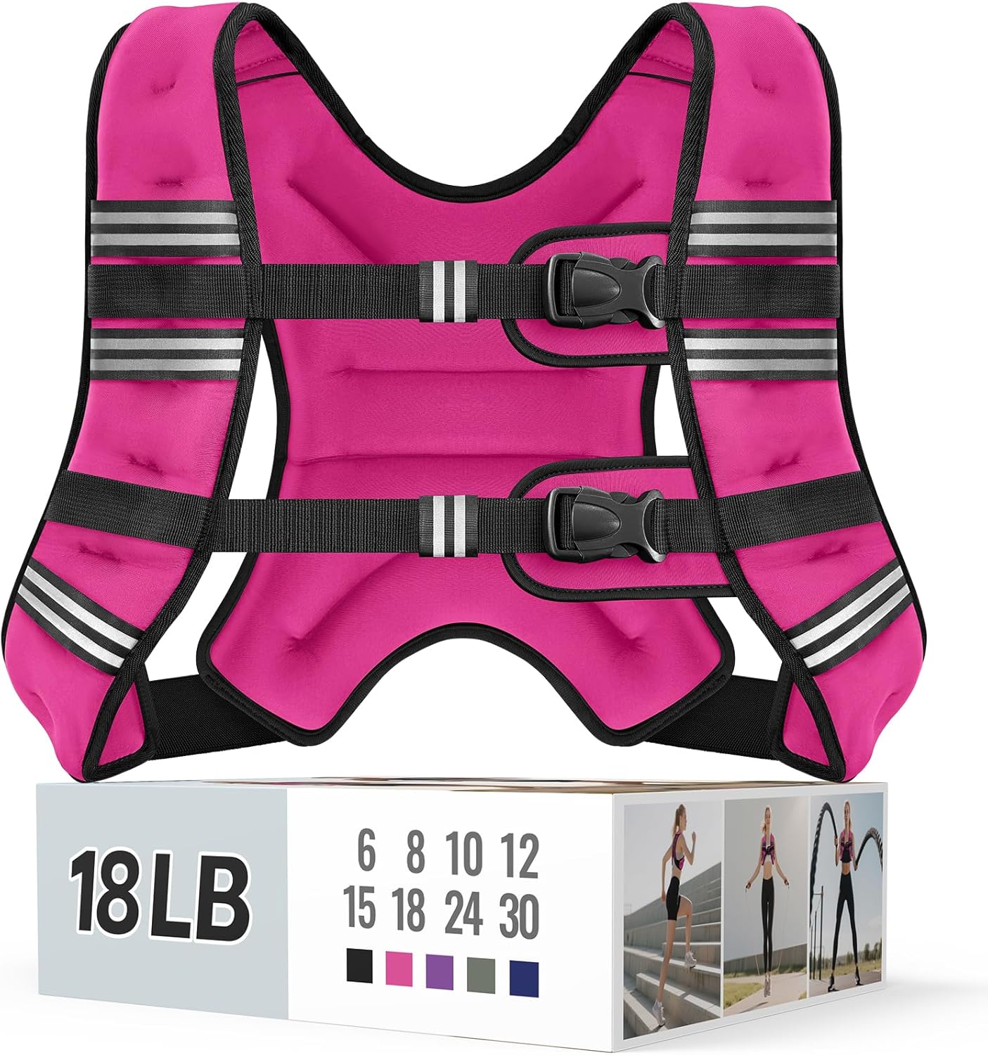 Zeerun Weighted Vest, 6lb/8lb/10lb/12lb/15lb/18lb/20lb/24lb/30lb for Men Women, Reflective Stripe Adjustable Buckle, Comfortable Durable Rucking Vest for Walking Running Strength Training