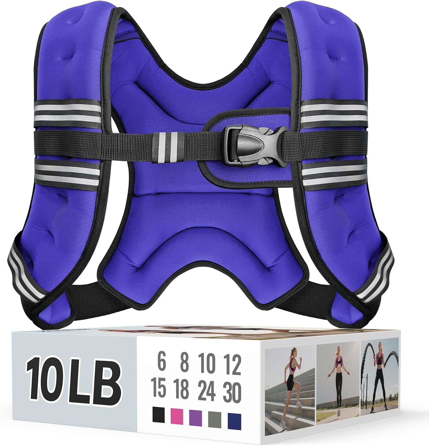 Zeerun Weighted Vest, 6lb/8lb/10lb/12lb/15lb/18lb/20lb/24lb/30lb for Men Women, Reflective Stripe Adjustable Buckle, Comfortable Durable Rucking Vest for Walking Running Strength Training