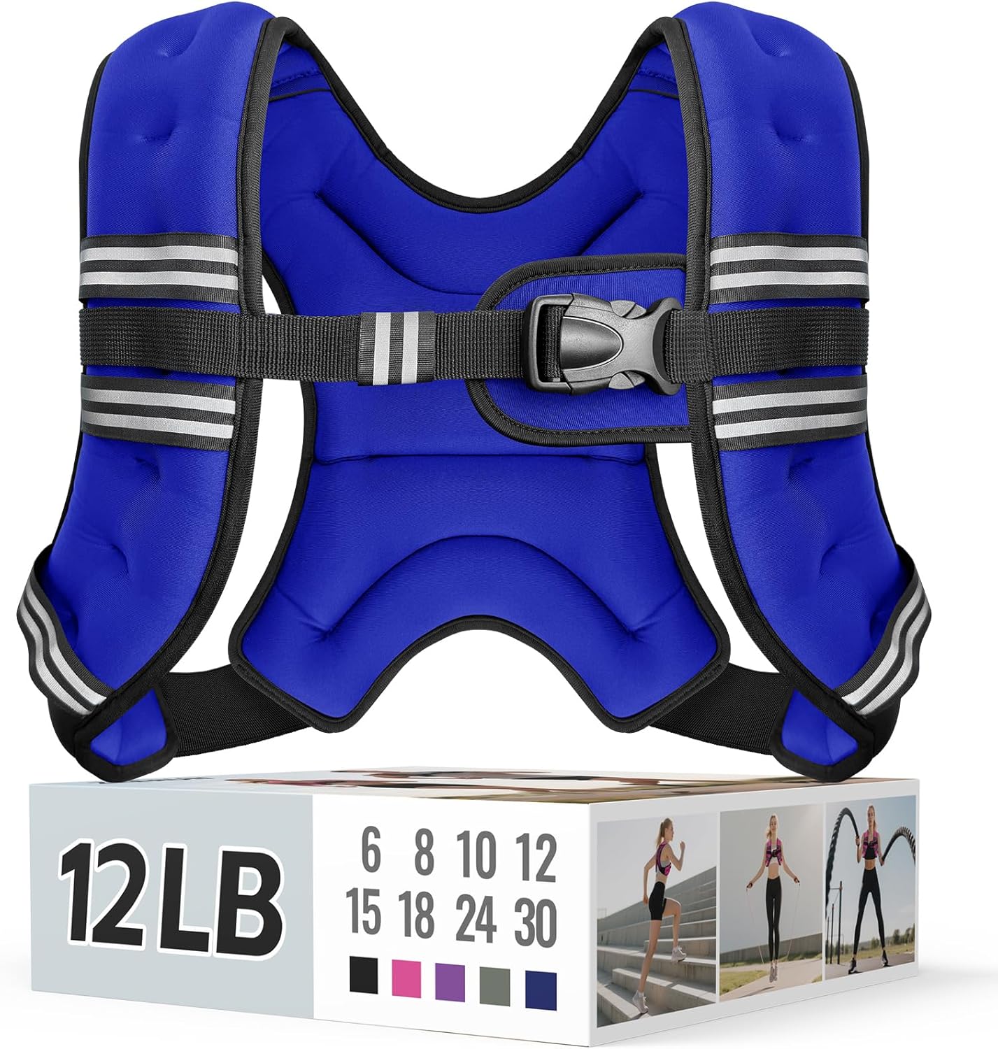 Zeerun Weighted Vest, 6lb/8lb/10lb/12lb/15lb/18lb/20lb/24lb/30lb for Men Women, Reflective Stripe Adjustable Buckle, Comfortable Durable Rucking Vest for Walking Running Strength Training