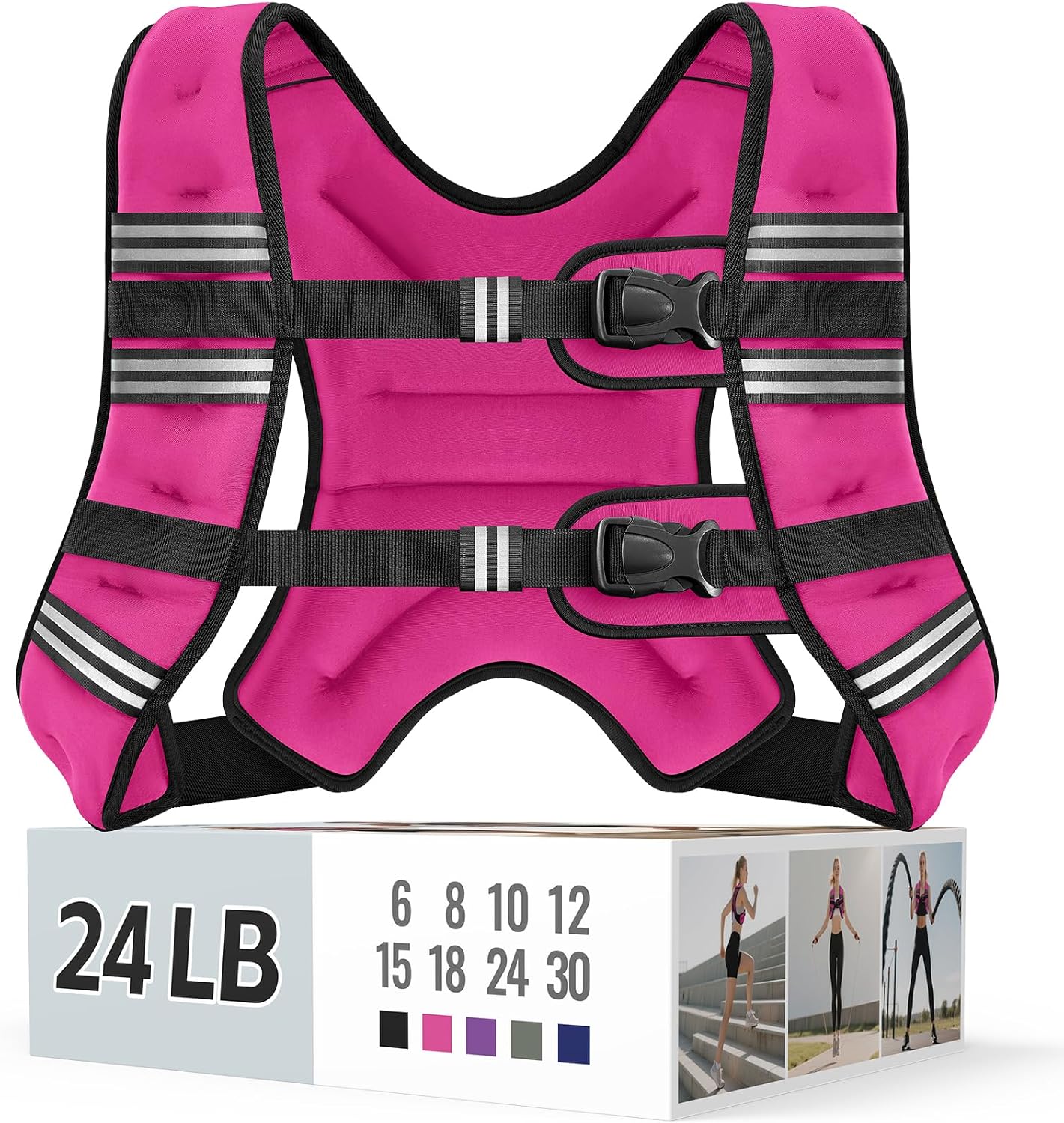 Zeerun Weighted Vest, 6lb/8lb/10lb/12lb/15lb/18lb/20lb/24lb/30lb for Men Women, Reflective Stripe Adjustable Buckle, Comfortable Durable Rucking Vest for Walking Running Strength Training