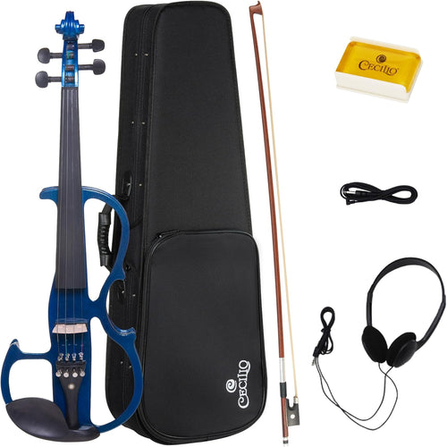 Cecilio Solid Wood Electric/Silent Violin with Ebony Fittings - 4/4 Full Size - Metallic Red Mahogany