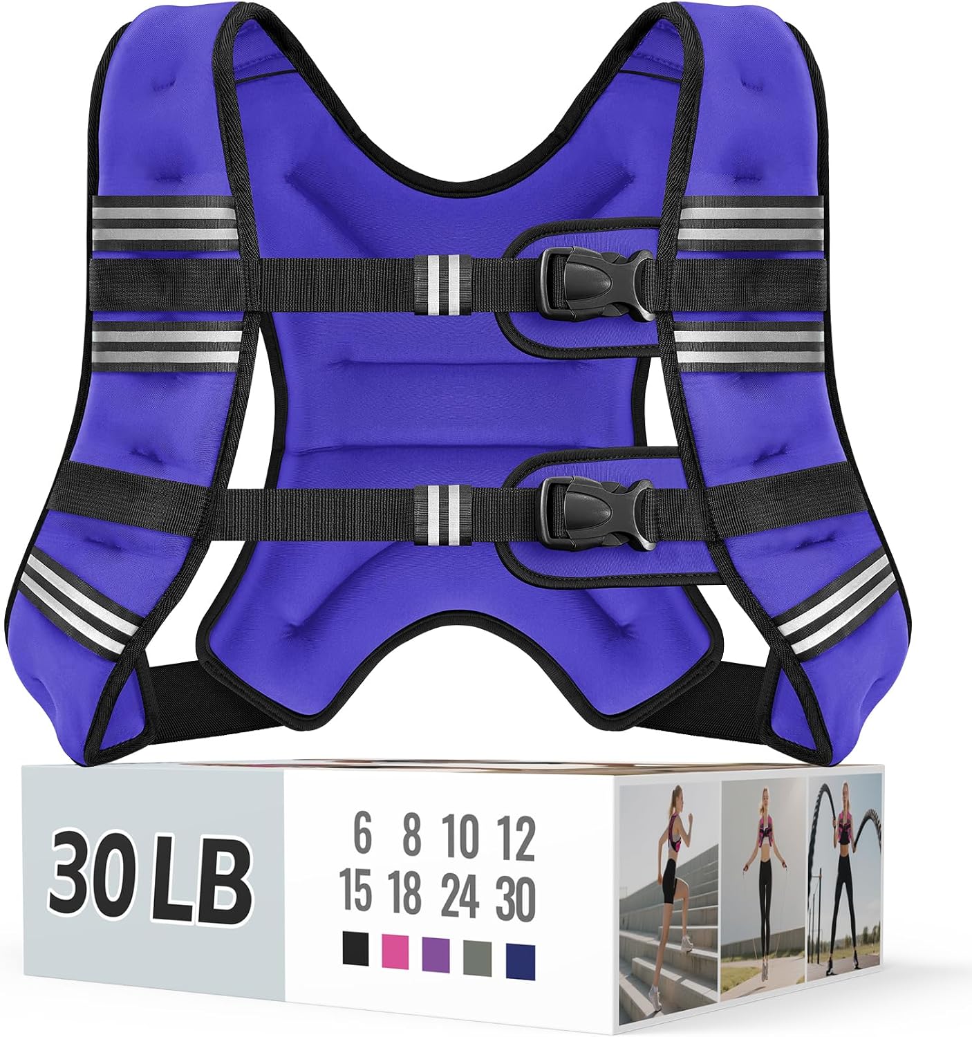 Zeerun Weighted Vest, 6lb/8lb/10lb/12lb/15lb/18lb/20lb/24lb/30lb for Men Women, Reflective Stripe Adjustable Buckle, Comfortable Durable Rucking Vest for Walking Running Strength Training