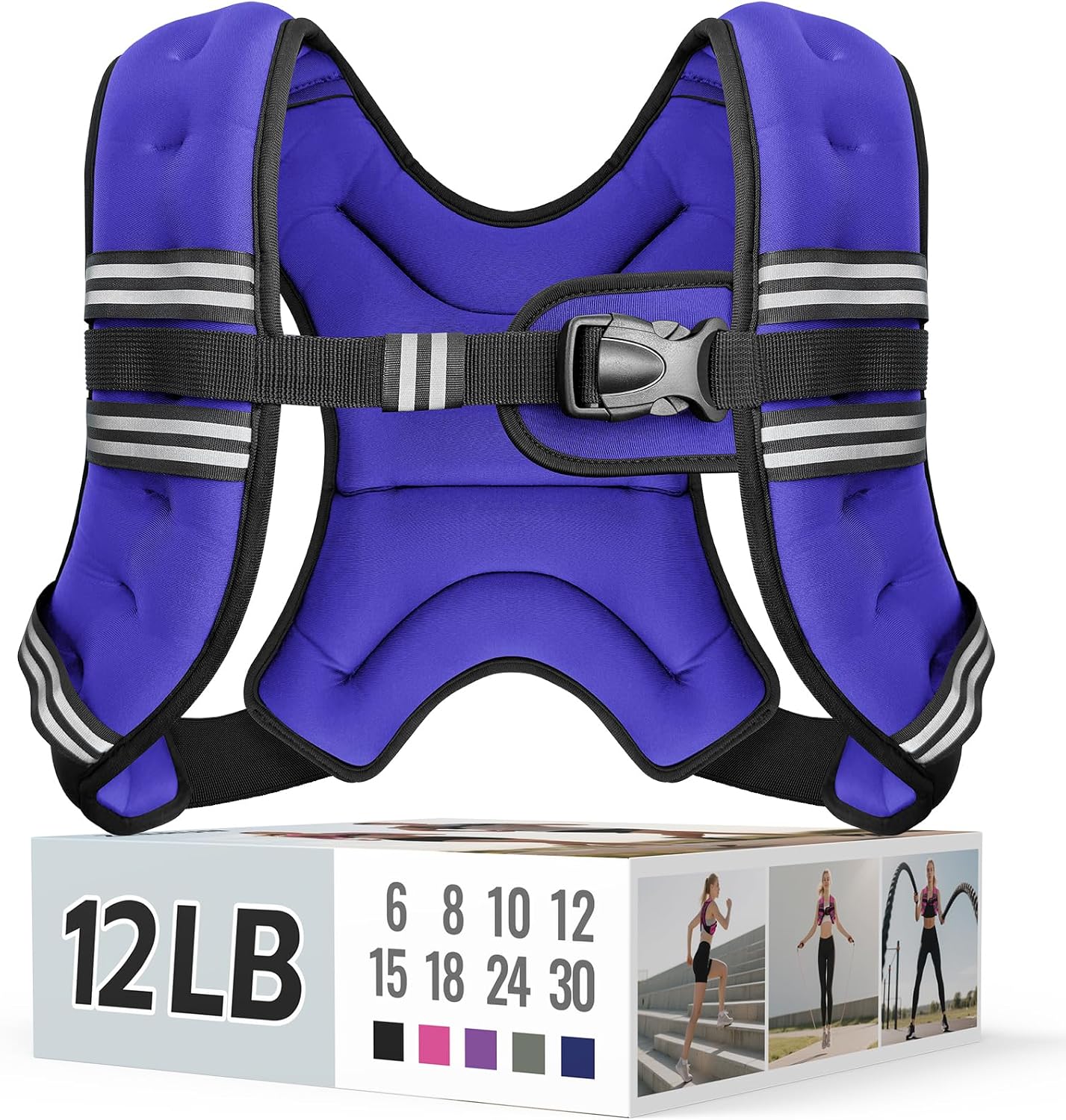 Zeerun Weighted Vest, 6lb/8lb/10lb/12lb/15lb/18lb/20lb/24lb/30lb for Men Women, Reflective Stripe Adjustable Buckle, Comfortable Durable Rucking Vest for Walking Running Strength Training