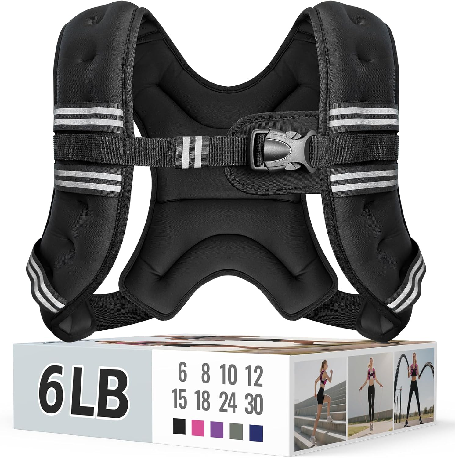 Zeerun Weighted Vest, 6lb/8lb/10lb/12lb/15lb/18lb/20lb/24lb/30lb for Men Women, Reflective Stripe Adjustable Buckle, Comfortable Durable Rucking Vest for Walking Running Strength Training