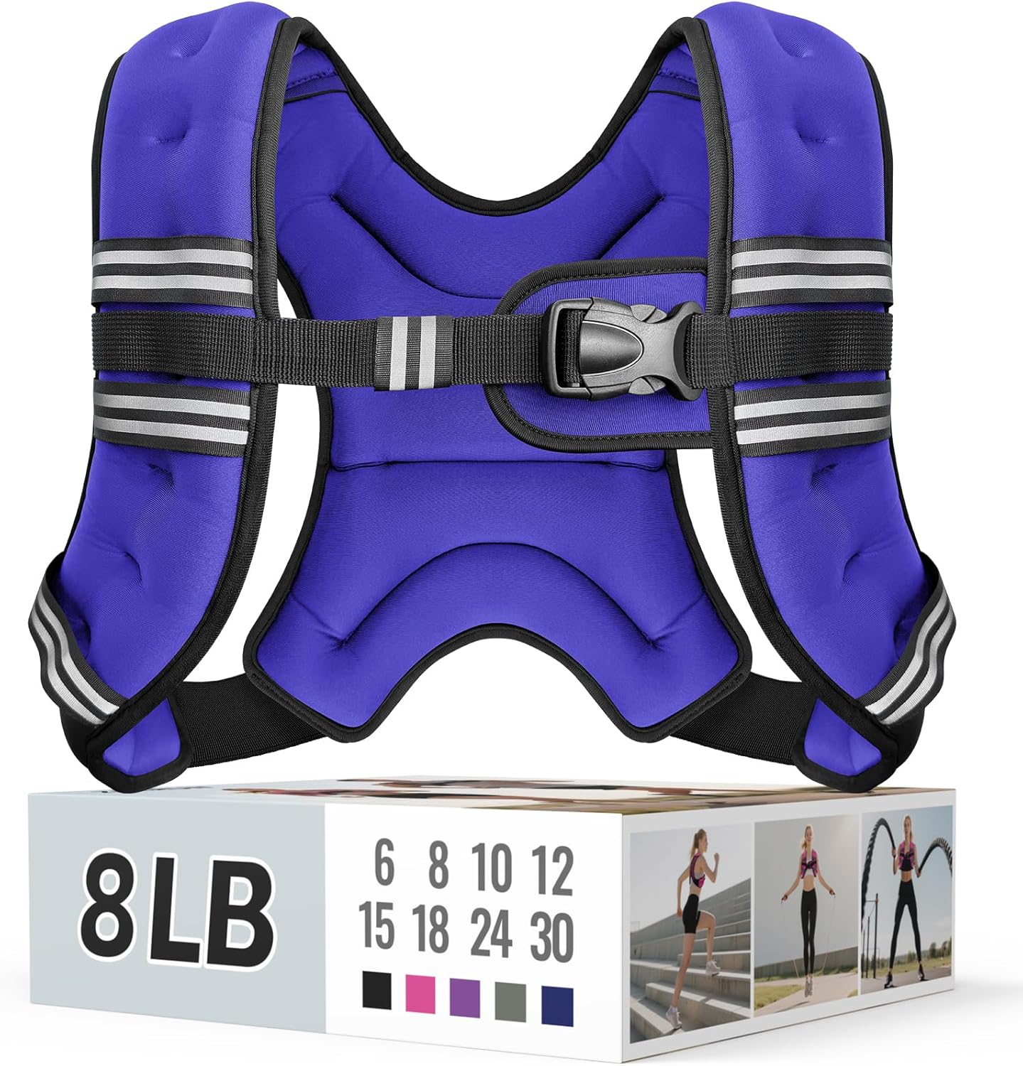 Zeerun Weighted Vest, 6lb/8lb/10lb/12lb/15lb/18lb/20lb/24lb/30lb for Men Women, Reflective Stripe Adjustable Buckle, Comfortable Durable Rucking Vest for Walking Running Strength Training