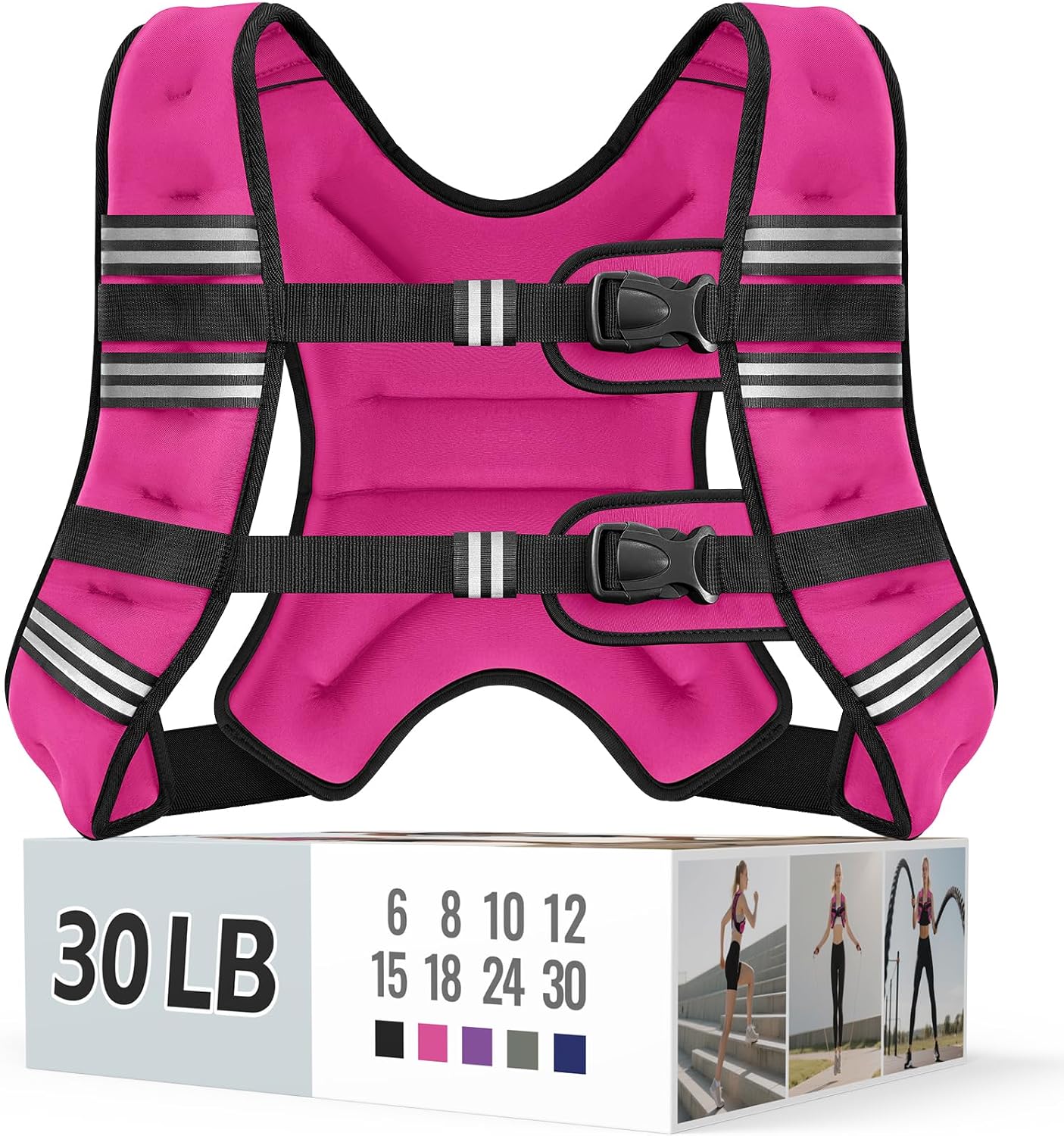 Zeerun Weighted Vest, 6lb/8lb/10lb/12lb/15lb/18lb/20lb/24lb/30lb for Men Women, Reflective Stripe Adjustable Buckle, Comfortable Durable Rucking Vest for Walking Running Strength Training