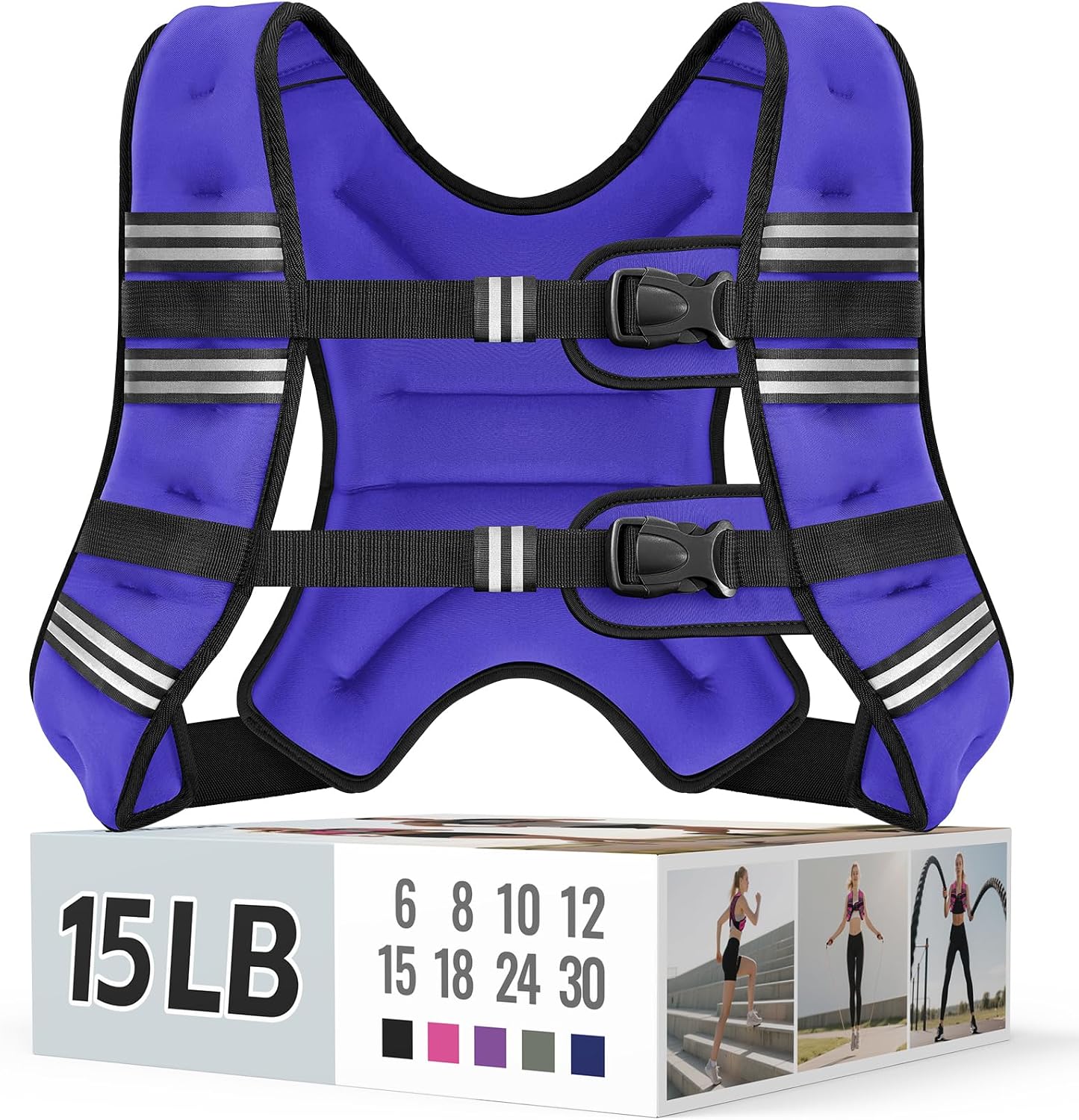 Zeerun Weighted Vest, 6lb/8lb/10lb/12lb/15lb/18lb/20lb/24lb/30lb for Men Women, Reflective Stripe Adjustable Buckle, Comfortable Durable Rucking Vest for Walking Running Strength Training