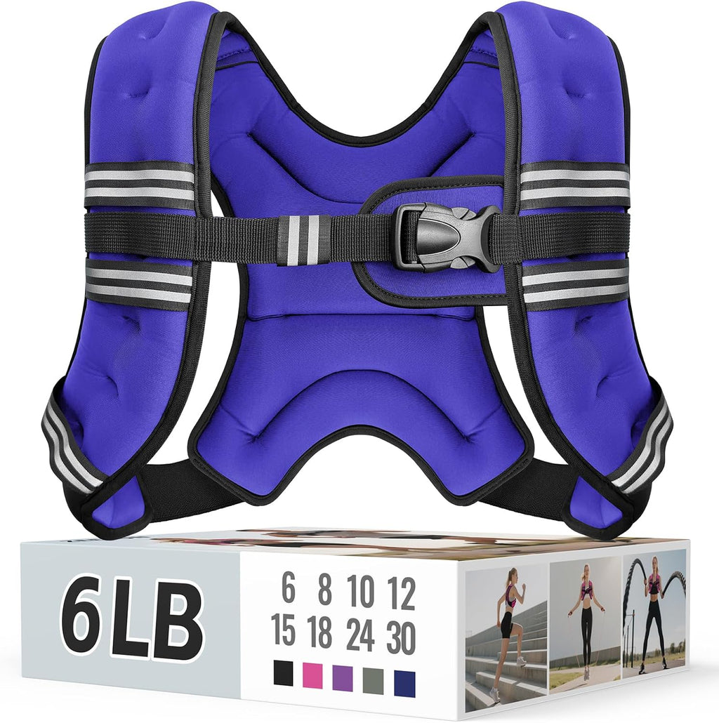 Zeerun Weighted Vest, 6lb/8lb/10lb/12lb/15lb/18lb/20lb/24lb/30lb for Men Women, Reflective Stripe Adjustable Buckle, Comfortable Durable Rucking Vest for Walking Running Strength Training